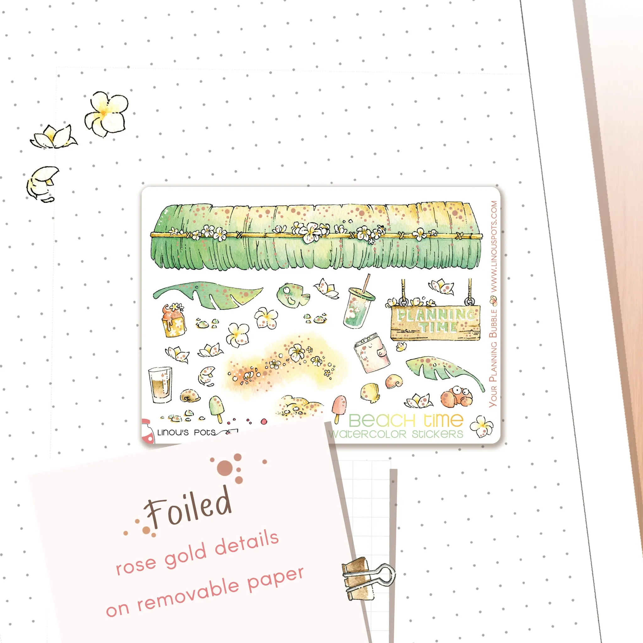 Beach Time - Decorative Watercolor Stickers MINI -  Beach Banner FOILED ✨