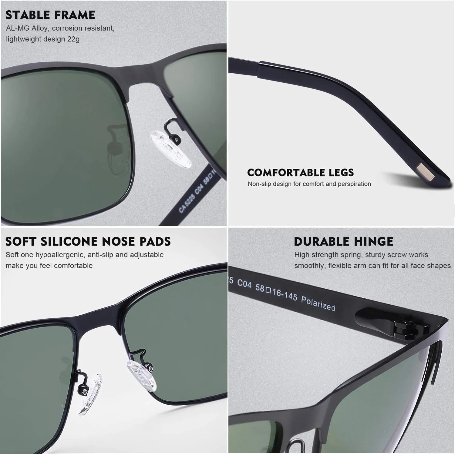 CARFIA Metal Mens Sunglasses Polarized UV400 Protection for Driving Fishing Hiking Golf Everyday Use CA5225