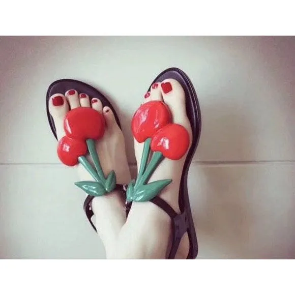 Cherry Jelly Flip Flops Beach Sandals