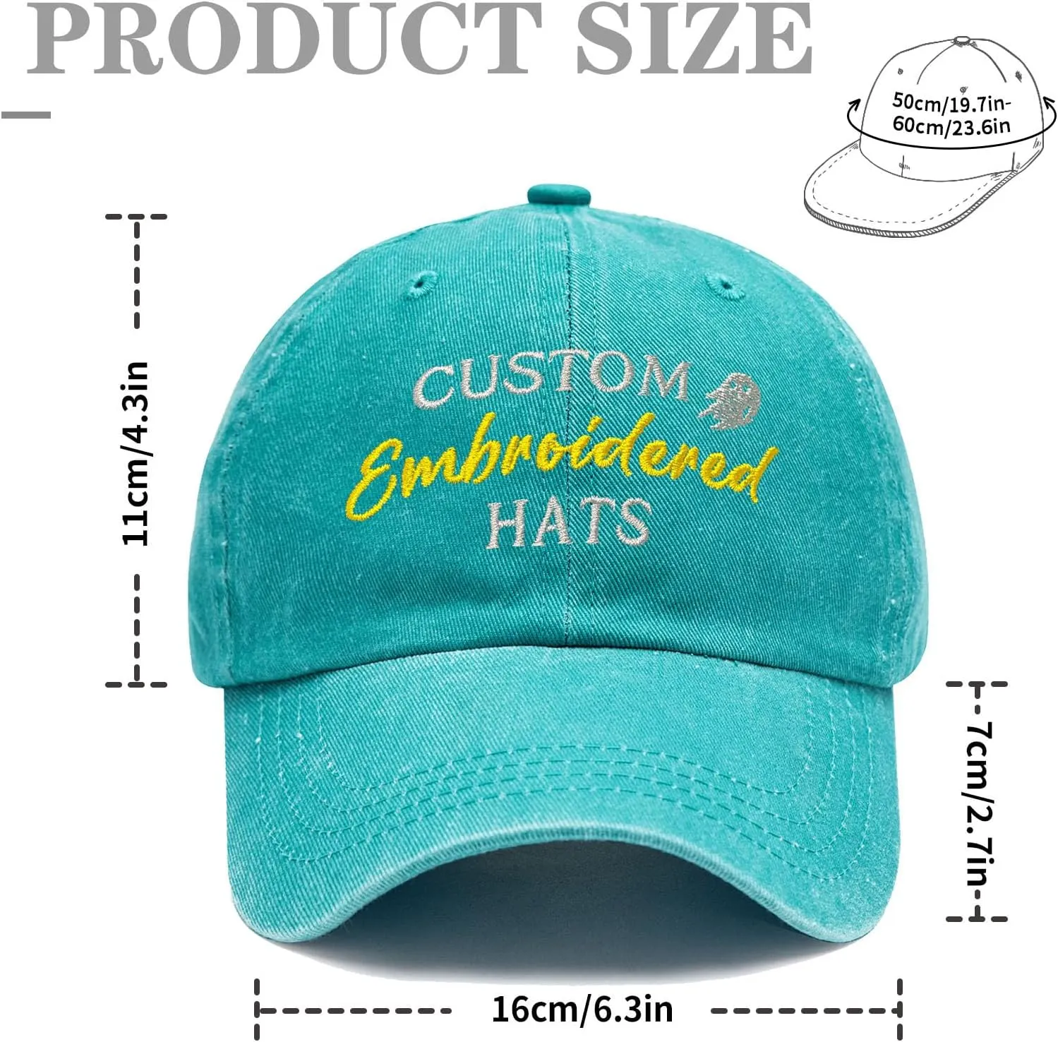 Custom Embroidered Hats, Personalized Baseball Caps with Logo Text, Customized Embroidered Baseball Hat Gifts for Men Women