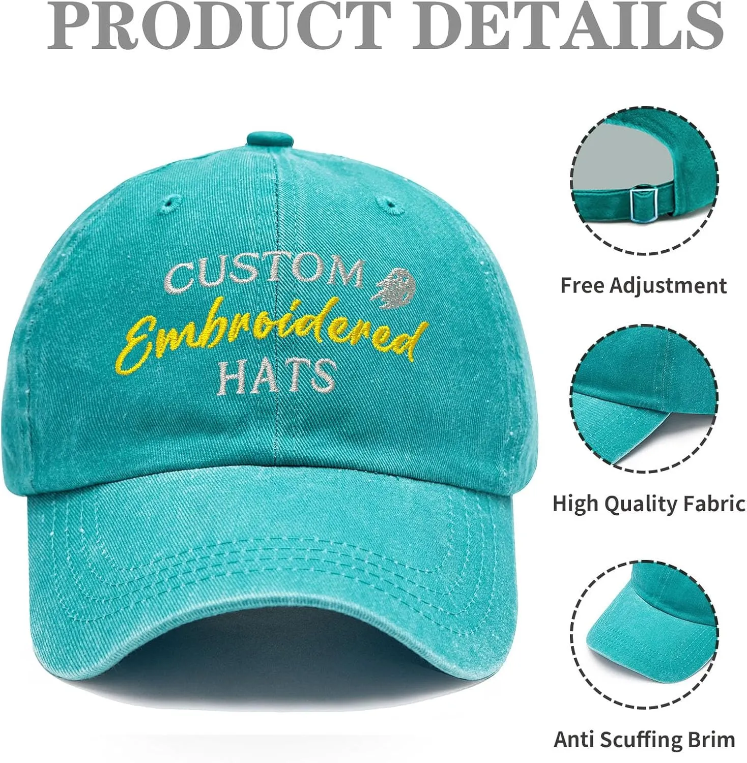 Custom Embroidered Hats, Personalized Baseball Caps with Logo Text, Customized Embroidered Baseball Hat Gifts for Men Women