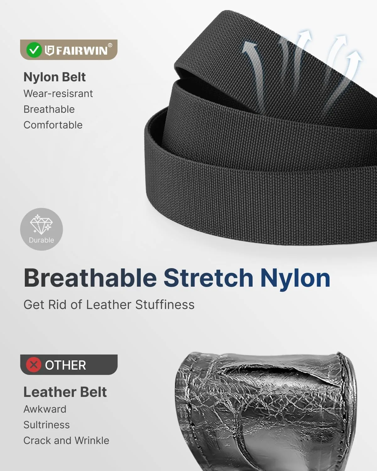 FAIRWIN Ratchet Belt for Men- Tactical Nylon Web Work Golf Belts with Automatic Buckle, Adjustable for Jeans Pants