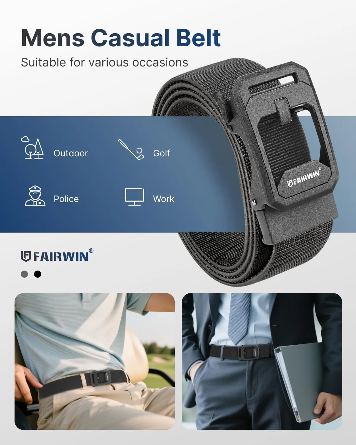 FAIRWIN Ratchet Belt for Men- Tactical Nylon Web Work Golf Belts with Automatic Buckle, Adjustable for Jeans Pants