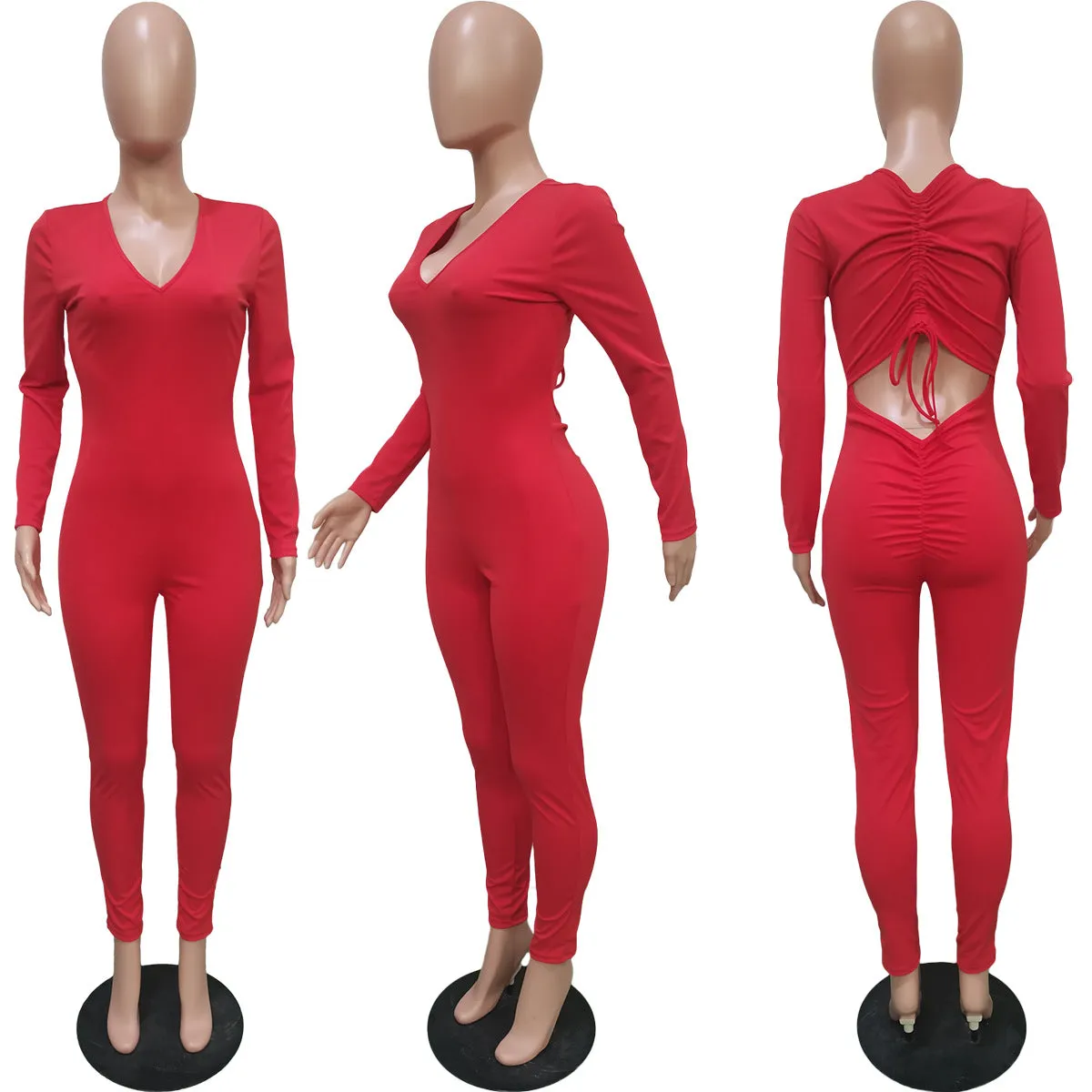 Fashion drawstring pleated jumpsuit（AY1458）