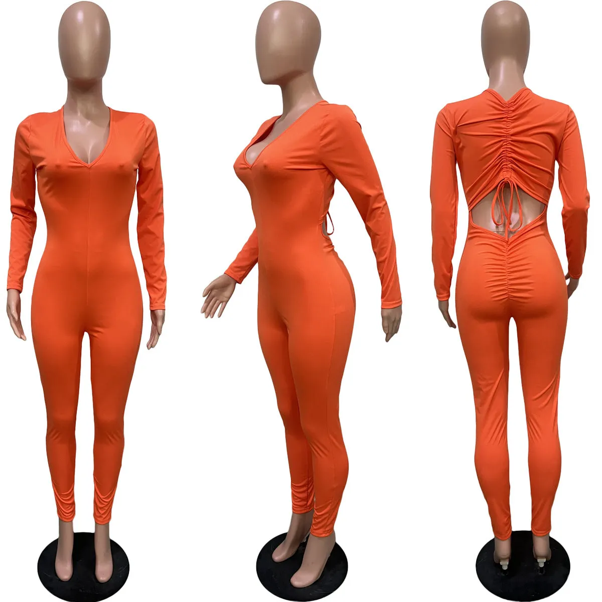 Fashion drawstring pleated jumpsuit（AY1458）