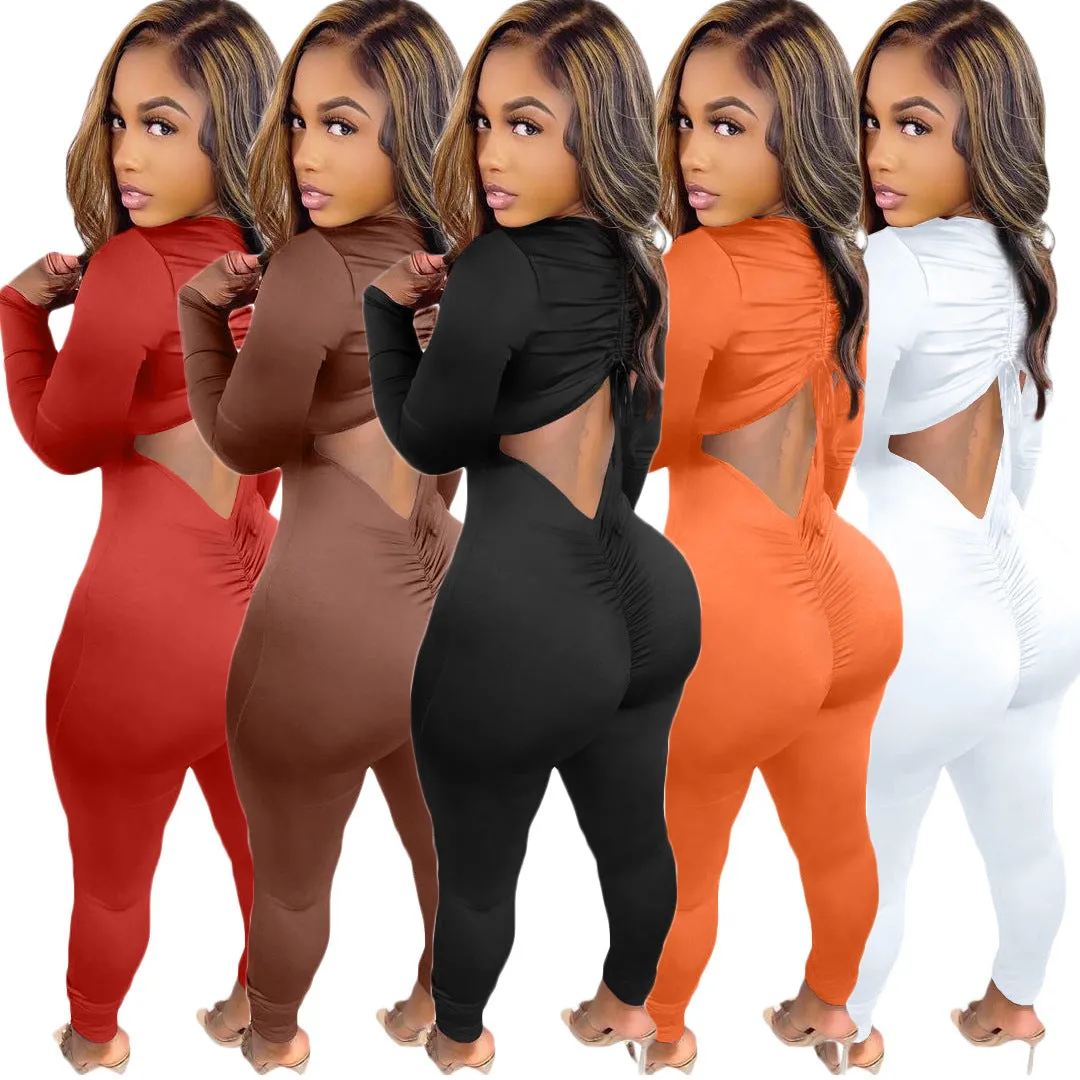 Fashion drawstring pleated jumpsuit（AY1458）