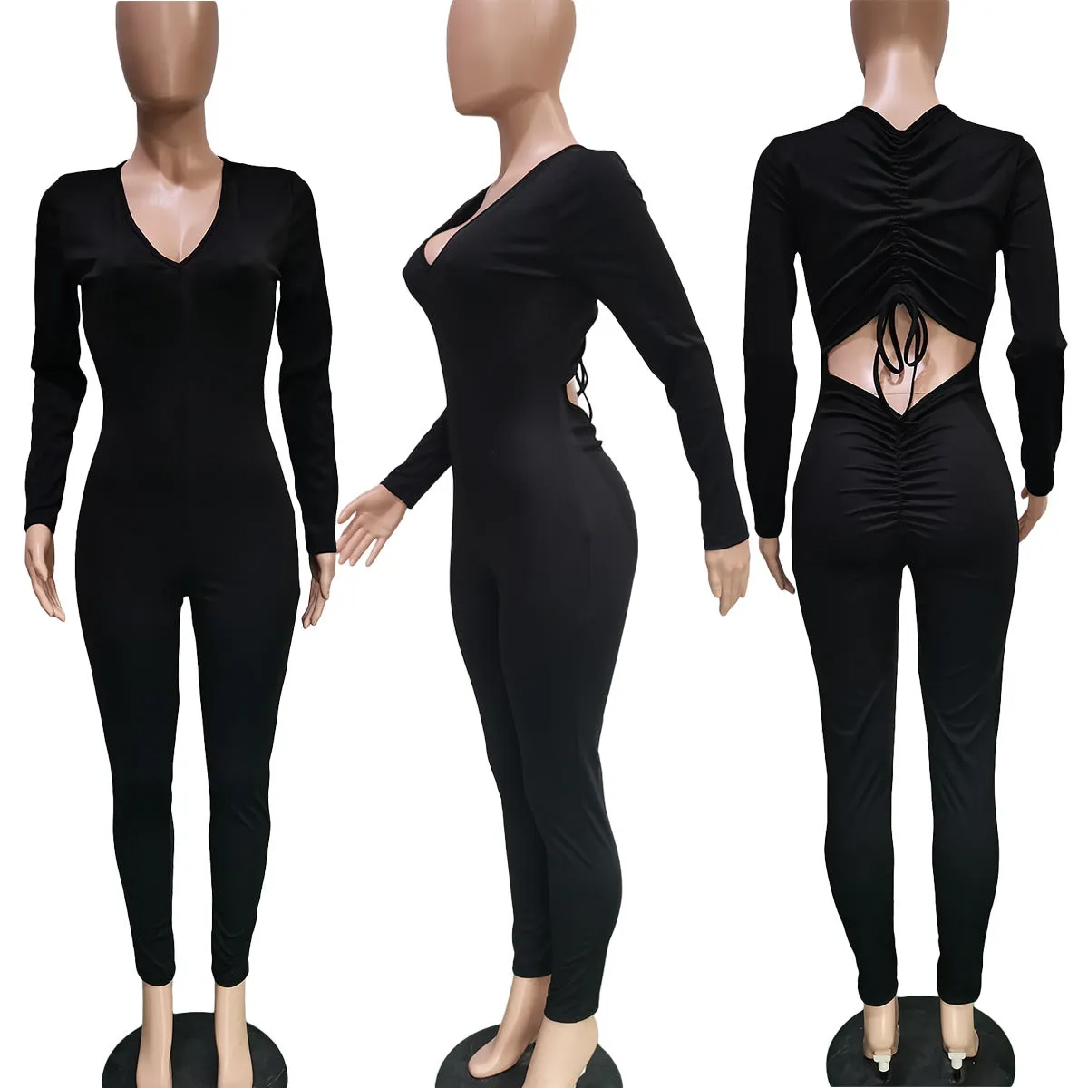 Fashion drawstring pleated jumpsuit（AY1458）