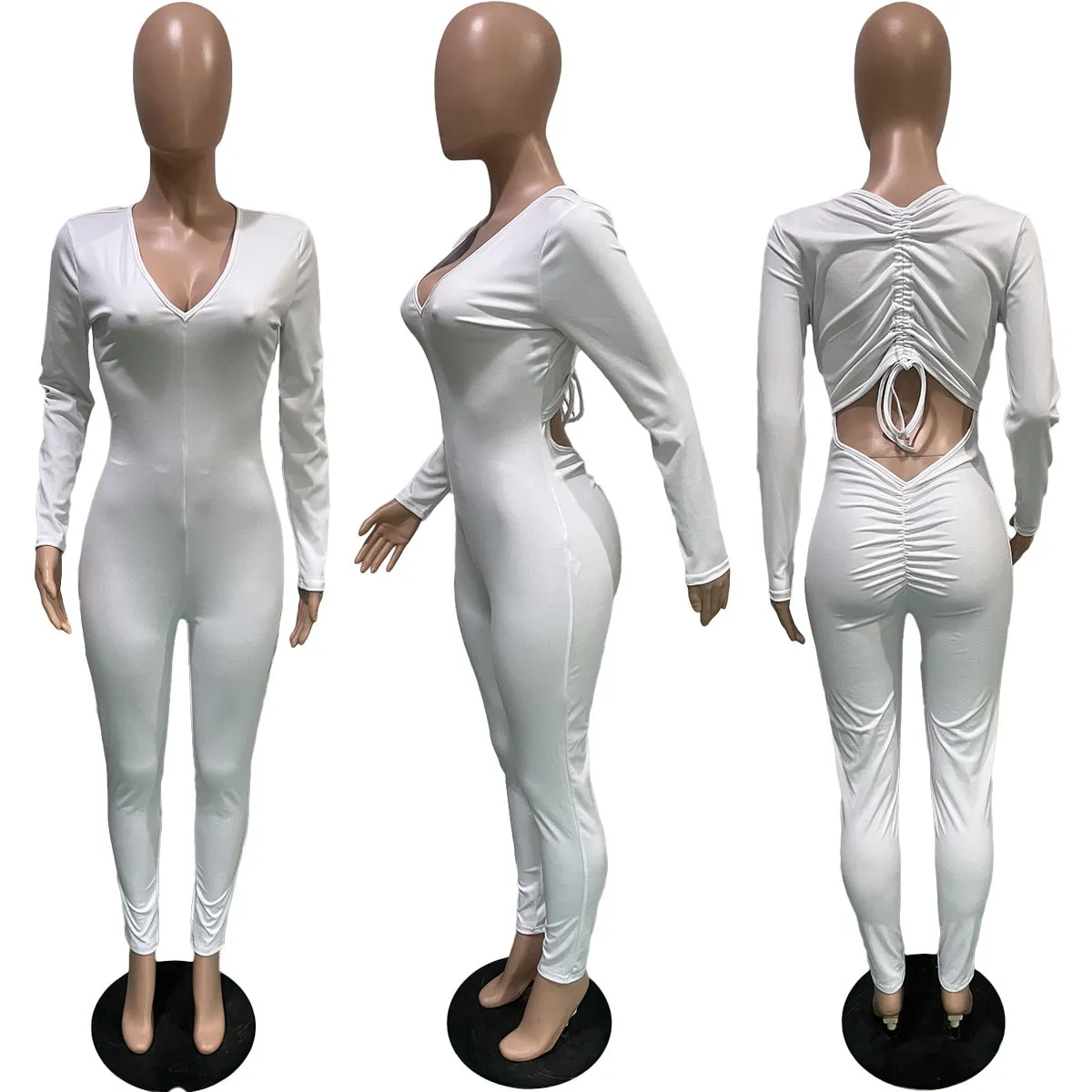 Fashion drawstring pleated jumpsuit（AY1458）