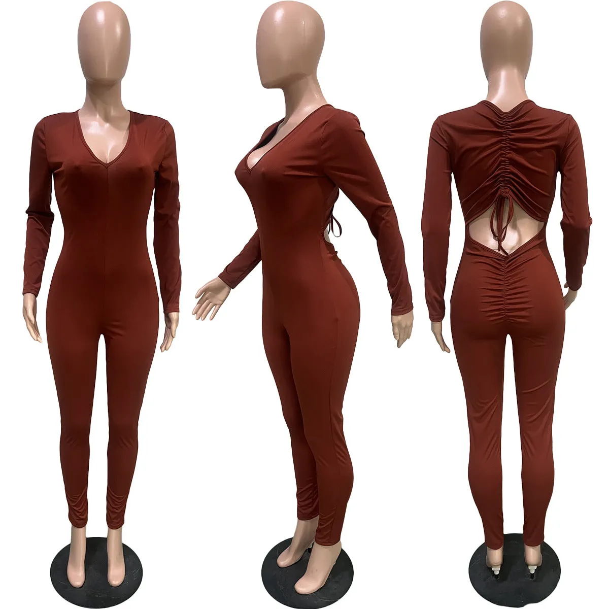 Fashion drawstring pleated jumpsuit（AY1458）
