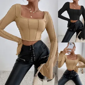 Fashion Flared Sleeve Square Neck Top T-Shirt