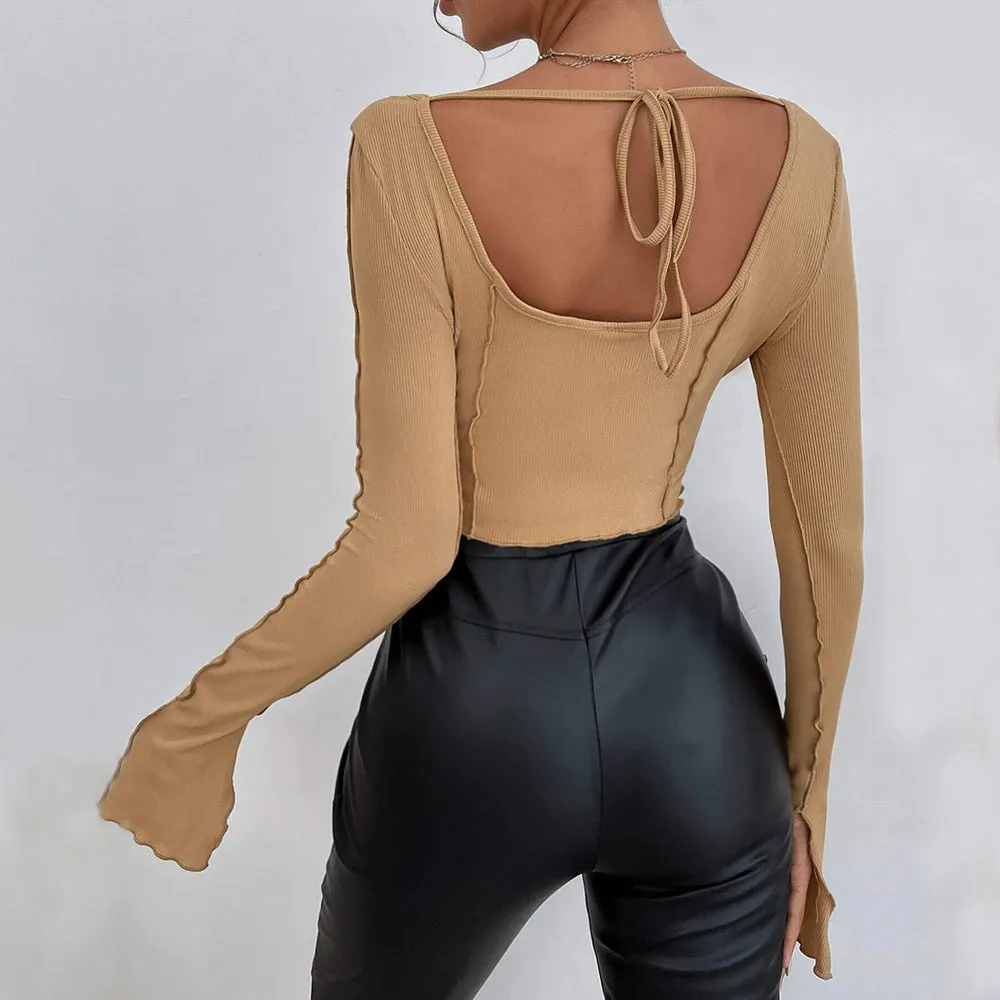 Fashion Flared Sleeve Square Neck Top T-Shirt