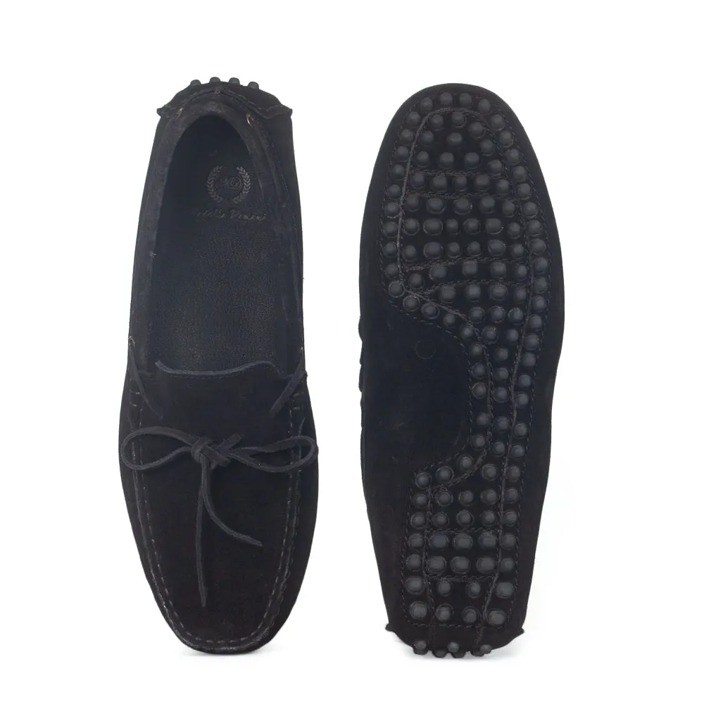 Gommino Suede Bow Loafers (Black)