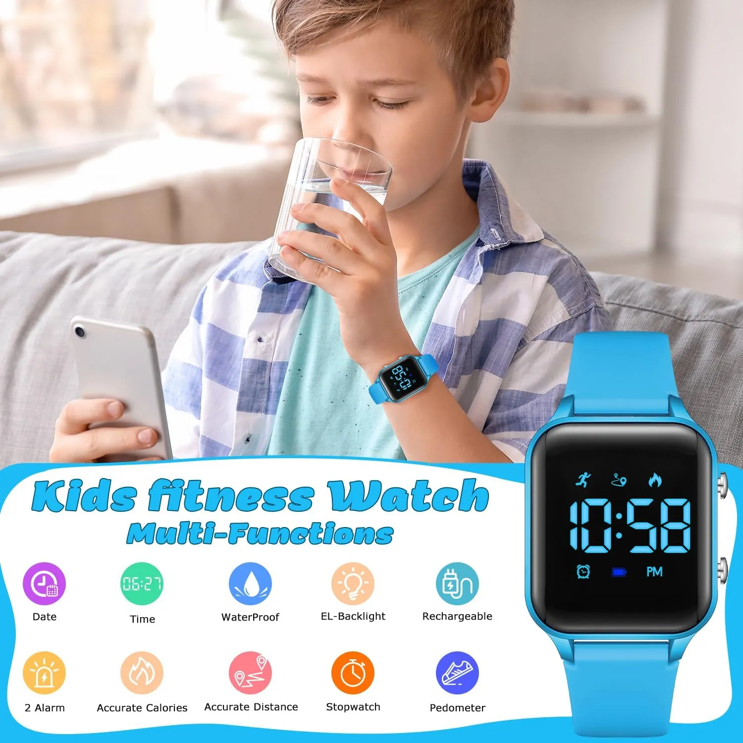 L LAVAREDO Waterproof Kids Digital Watches for Boys Girls,Sport Watch with Pedometer Stopwatch Vibration Alarm for Ages 5-13,No App Fitness Tracker Watch for Kids Teens Birthday Christmas Gifts