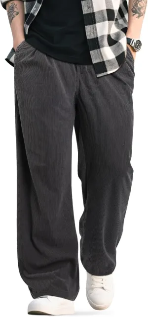 Mens Baggy Corduroy Pants Vintage Casual Pants for Men with Belt Loops