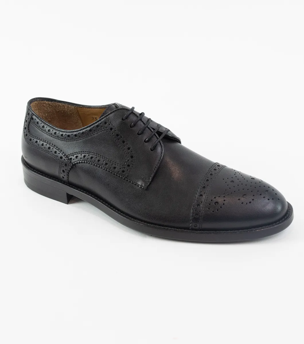 Men's Black Semi-Brogue Cap Toe Oxford Shoes