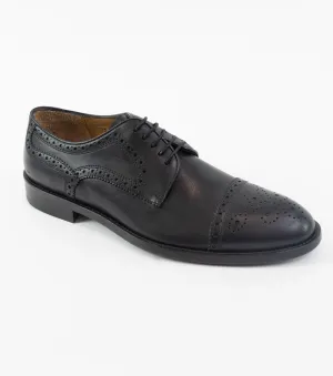 Men's Black Semi-Brogue Cap Toe Oxford Shoes