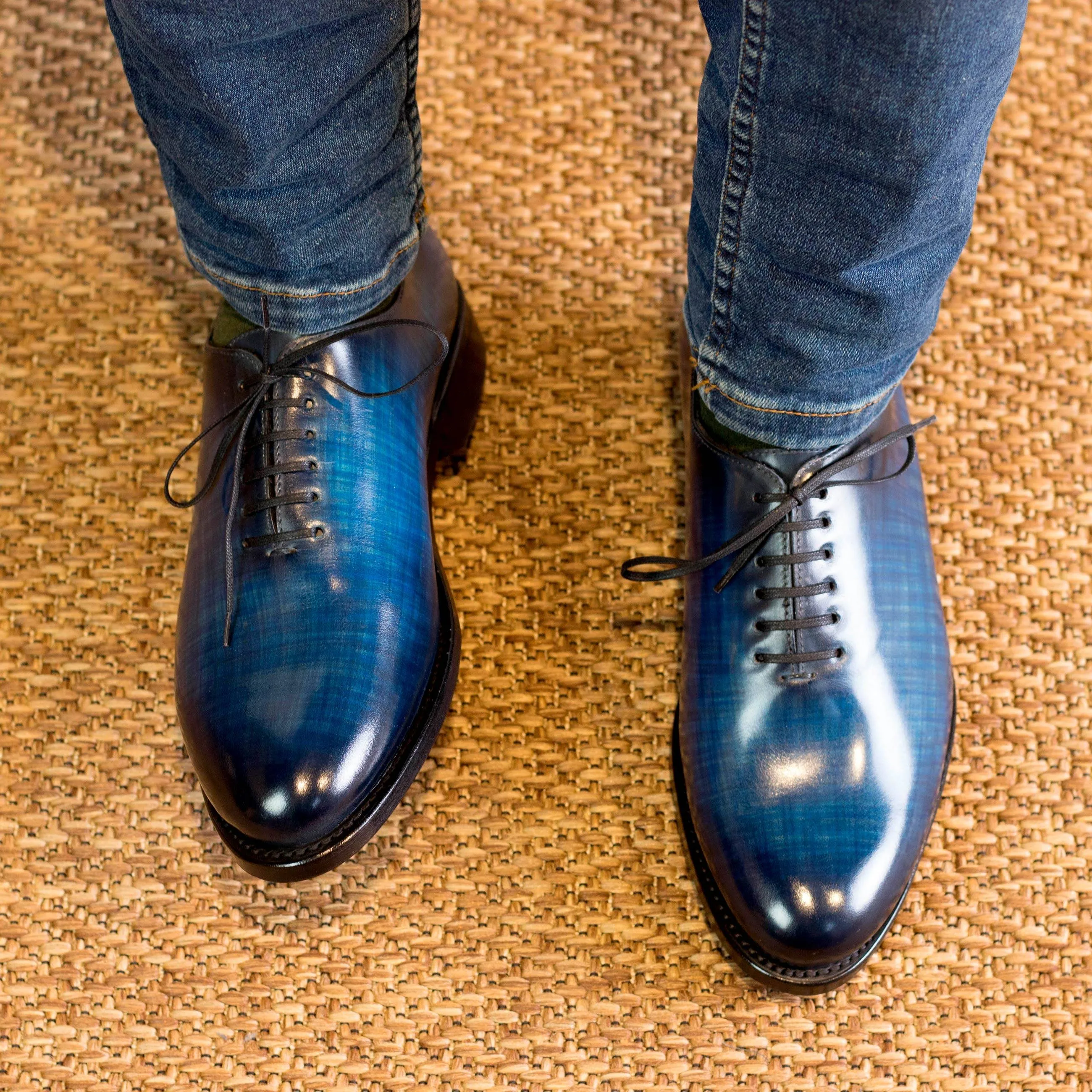 Pidara - Patina Denim red bottom sole oxford dress shoes