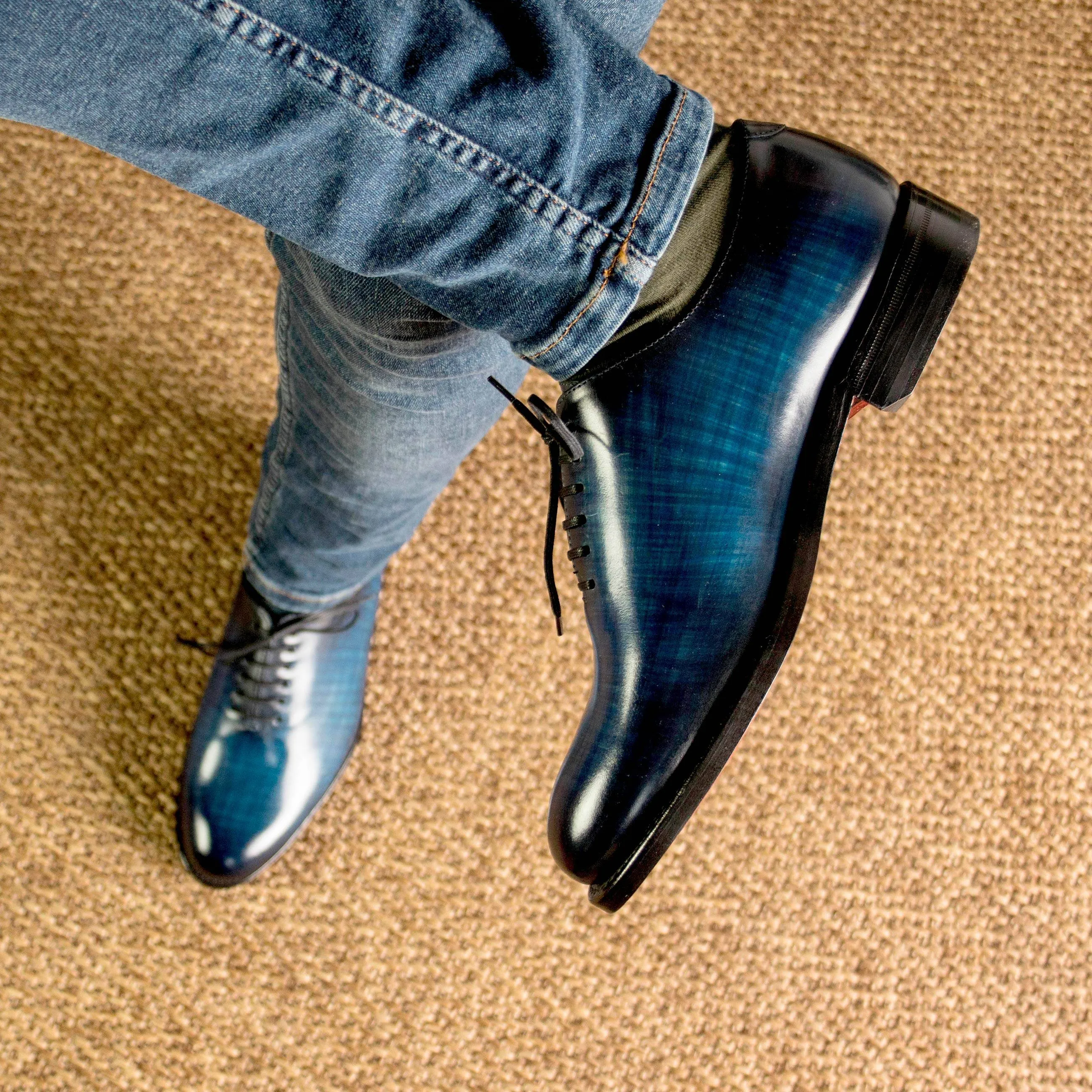Pidara - Patina Denim red bottom sole oxford dress shoes