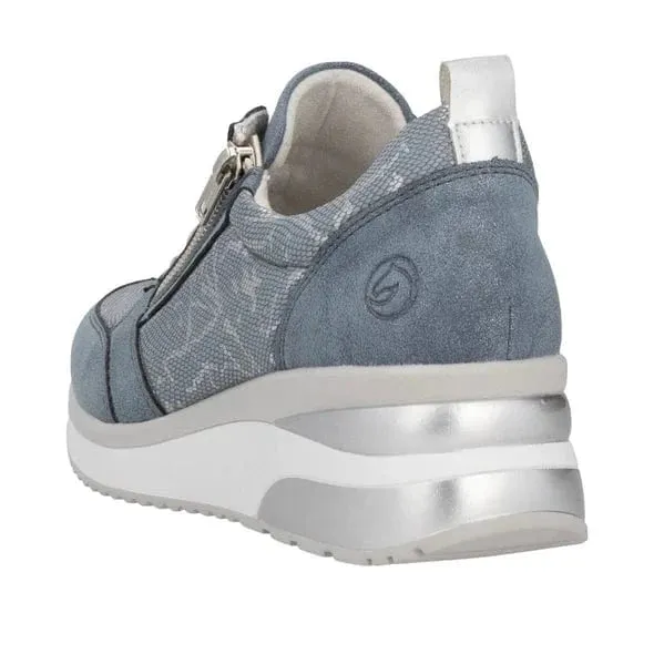 Remonte Women's Wedge Zip Sneakers- Blue