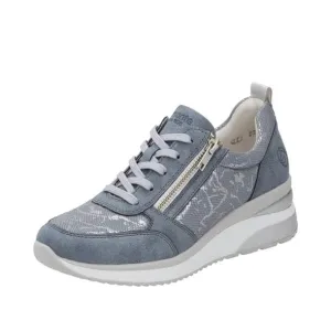 Remonte Women's Wedge Zip Sneakers- Blue
