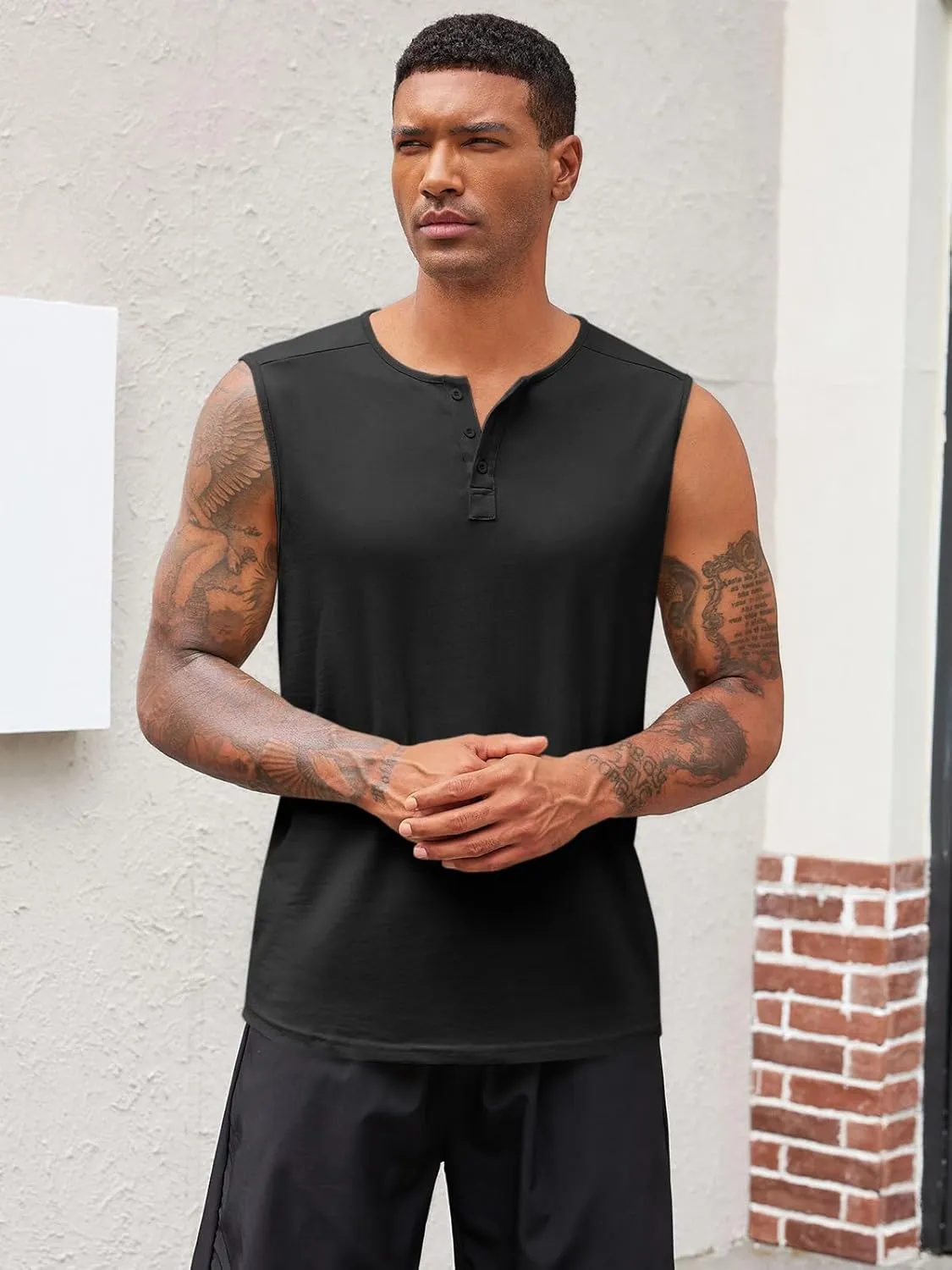 Runcati Mens Muscle Tank Tops Sleeveless Workout Gym Slim Fit Henley Shirt Casual Basic Summer Beach Tops