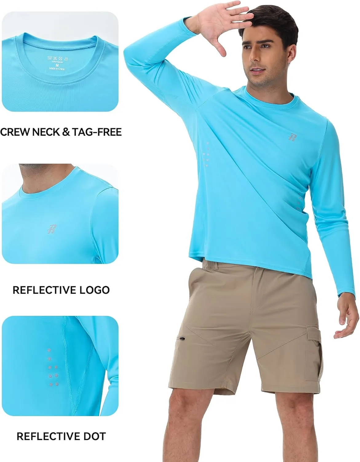 Runhit Men's UPF 50  Sun Protection Shirts Long Sleeve UV Swim Shirt Fishing Hiking Running Rash Guard Quick Dry Lightweight