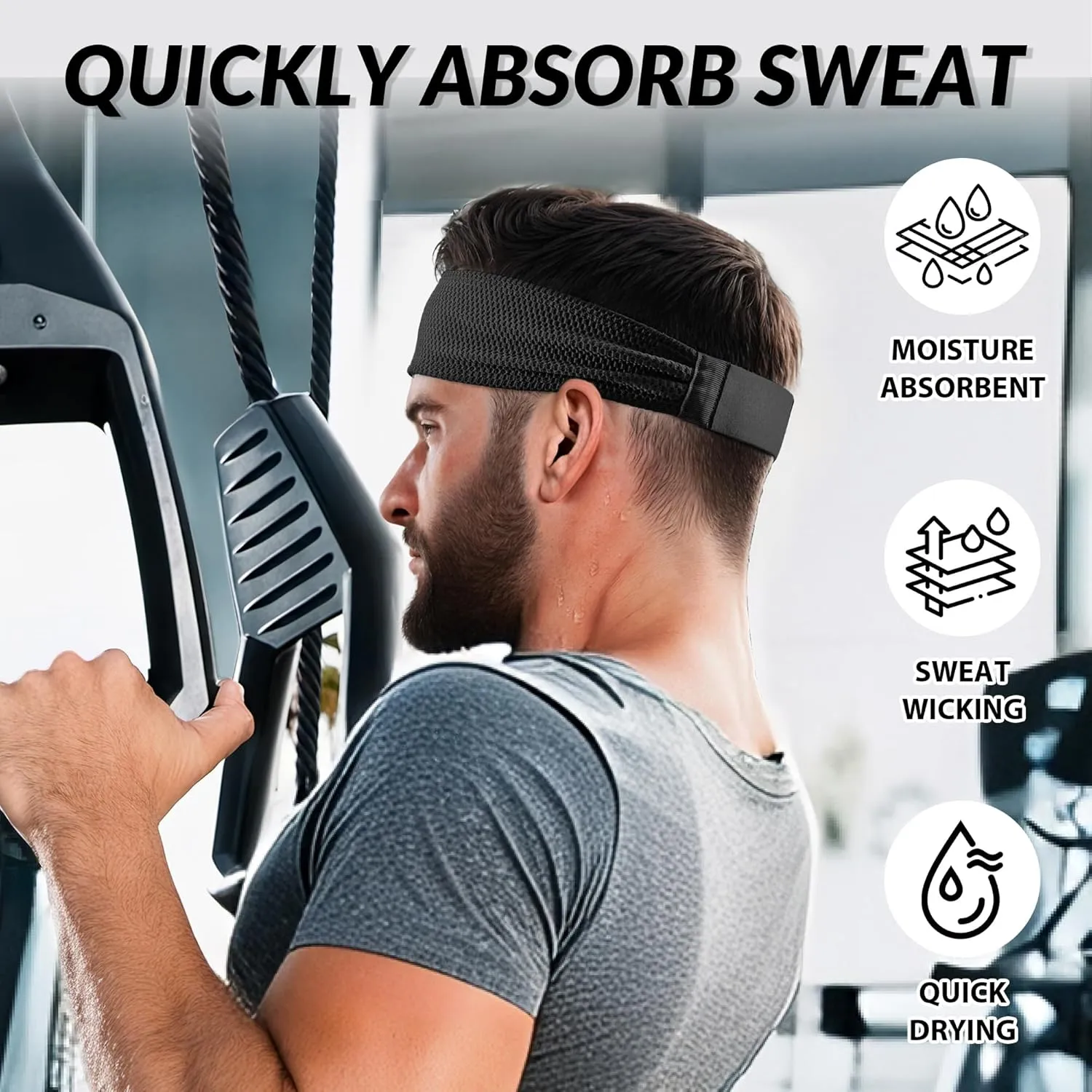 Sukeen Sports Headbands for Men, Moisture Wicking Sweat Bands Headbands Non-Slip, Breathable Elastic Sweatband, Running Headband for Yoga, Tennis, Fitness Workout