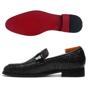 The LOM - Luxury red bottom alligator print leather loafers for men