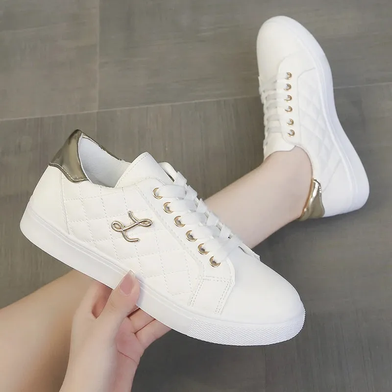 Women’s Breathable Fashion Sneakers | Soft Sole Casual Walking Shoes | White Vulcanized Flats for Women