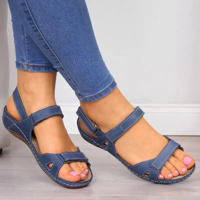 Women's Open flat bottomed pedal sandals with Velcro strap comfort shoes, 4 Color   Size shoe