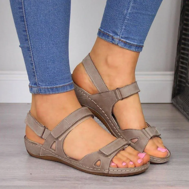 Women's Open flat bottomed pedal sandals with Velcro strap comfort shoes, 4 Color   Size shoe
