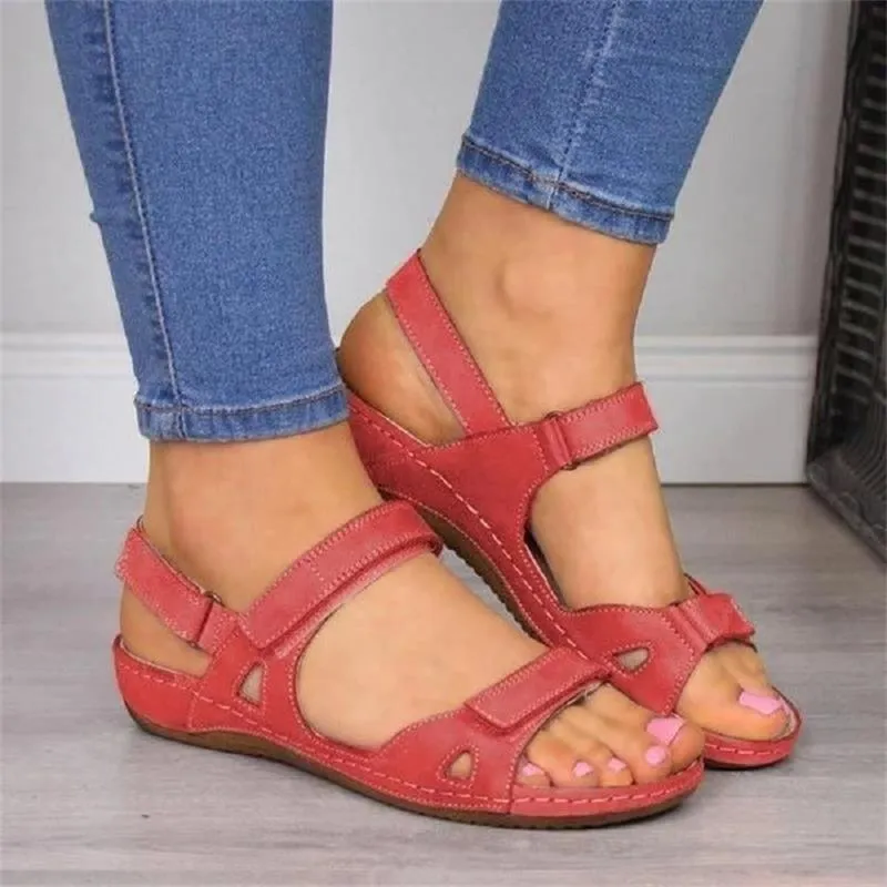 Women's Open flat bottomed pedal sandals with Velcro strap comfort shoes, 4 Color   Size shoe