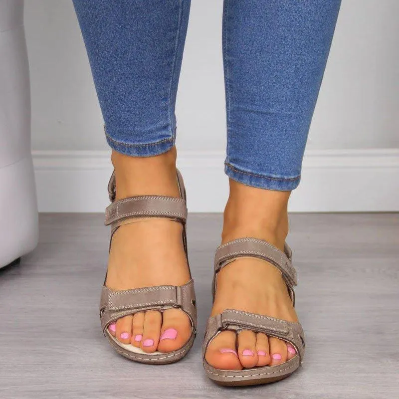 Women's Open flat bottomed pedal sandals with Velcro strap comfort shoes, 4 Color   Size shoe